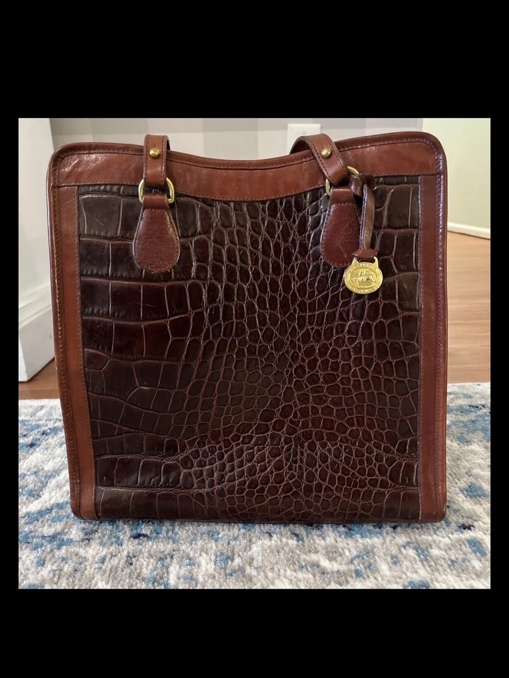 Vintage Brahmin Brown Crocodile Embossed Leather Tote Bag